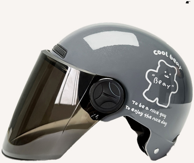 오토바이 킥보드 헬멧 여름 귀여운 곰돌이 캐릭터 남녀공용 헬멧, 사이즈조절, 8.그레이베어(브라운롱바이저), 1개