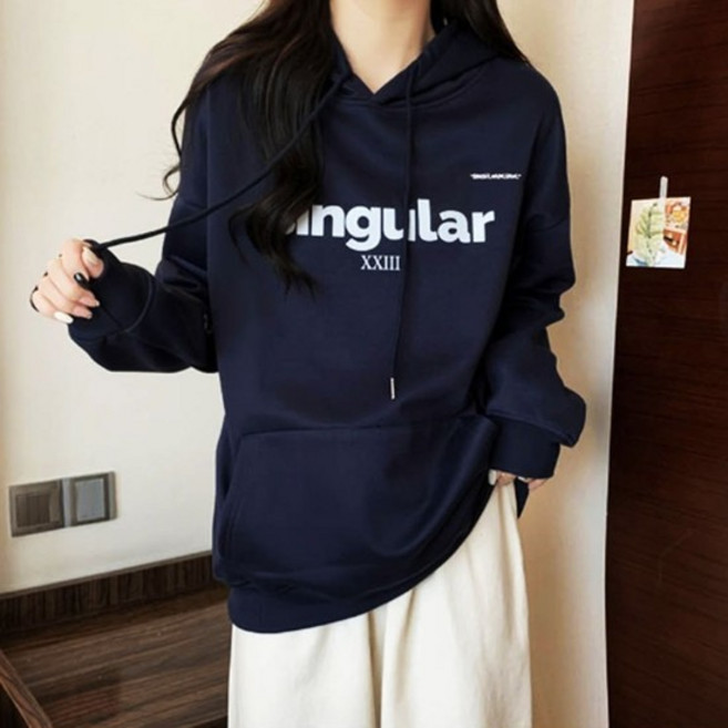 캐주얼 기모후드티 여성 레터링 티셔츠 기본핏 후드티