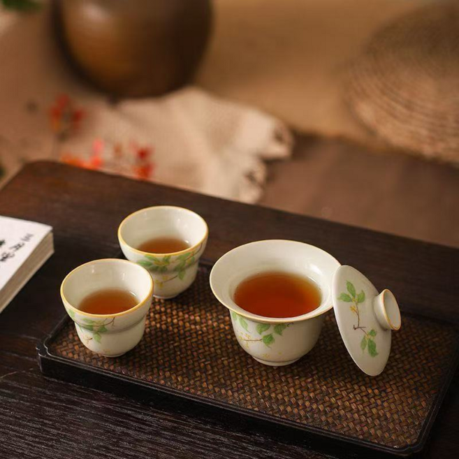 빈티지 다기 핸드페인팅 캠핑용 휴대용 다기 세트 [부모님 선물], 그린, 믹스 세트, 1세트