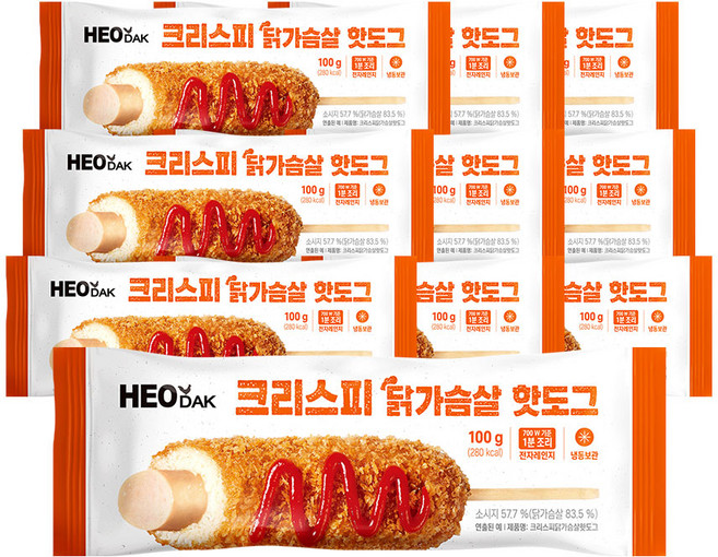 허닭 크리스피 닭가슴살 핫도그 100g, 10개