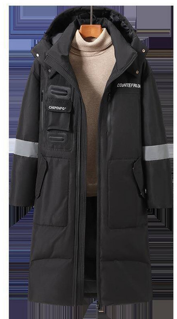 羽絨外套男款 防風防水保暖 連帽長版大衣