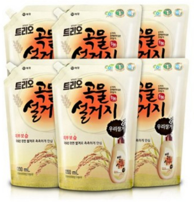 트리오 곡물설거지 우리쌀겨 주방세제, 1.2L, 9개