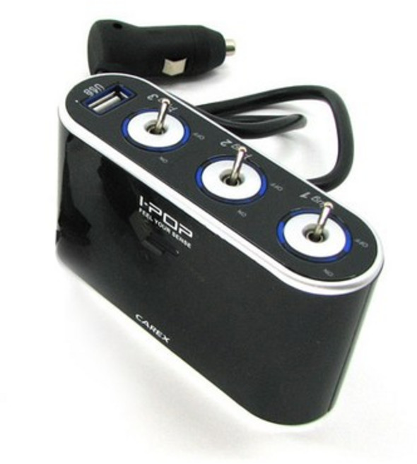 CAREX 카렉스 아이팝 릴타입 스위치 USB 3구소켓 차량용 멀티소켓, 1개, 3구