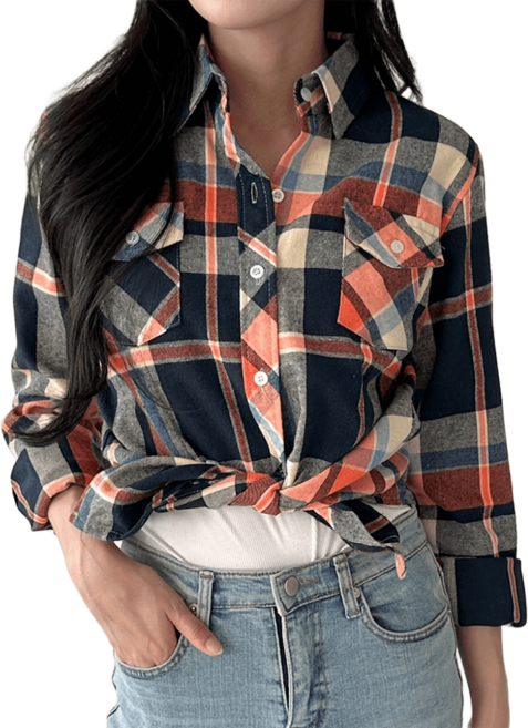 로로비 여성 슬림핏 체크 남방 셔츠 블라우스 RB0028