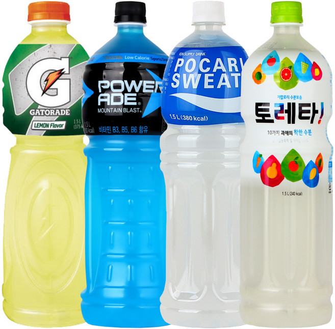 (이온음료 대용량페트 4종) 게토레이1.5L+포카리1.5L+파워에이드1.5L+토레타1 5L (아이위시마켓전용박스포장), 4개, 1.5ml