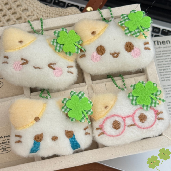 [골라가게] 고양이 인형 키링 고양이얼굴 네잎클로버 동물 열쇠고리 차키 에어팟케이스 키홀더 가방 선물, 1개, 고양이얼굴키링 우는냥이