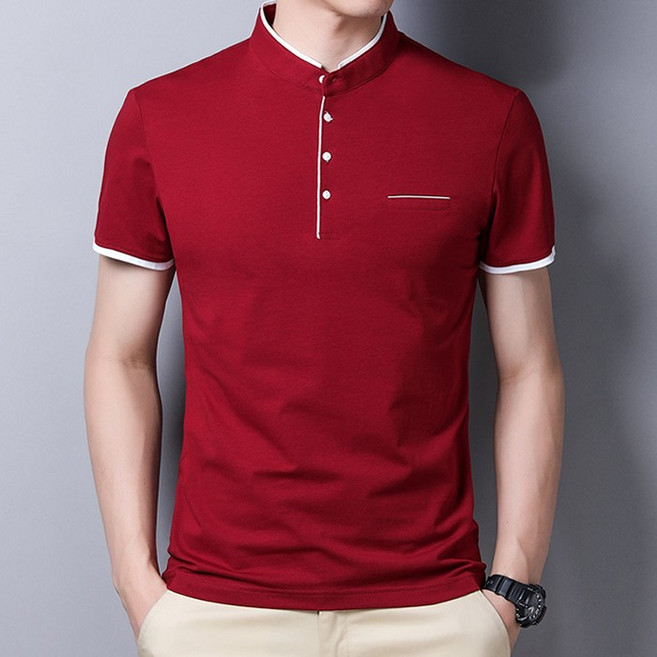 자칠 남성용 반팔 티셔츠 여름 캐주얼 패턴 카라 반소매 상의 통기성 트렌디