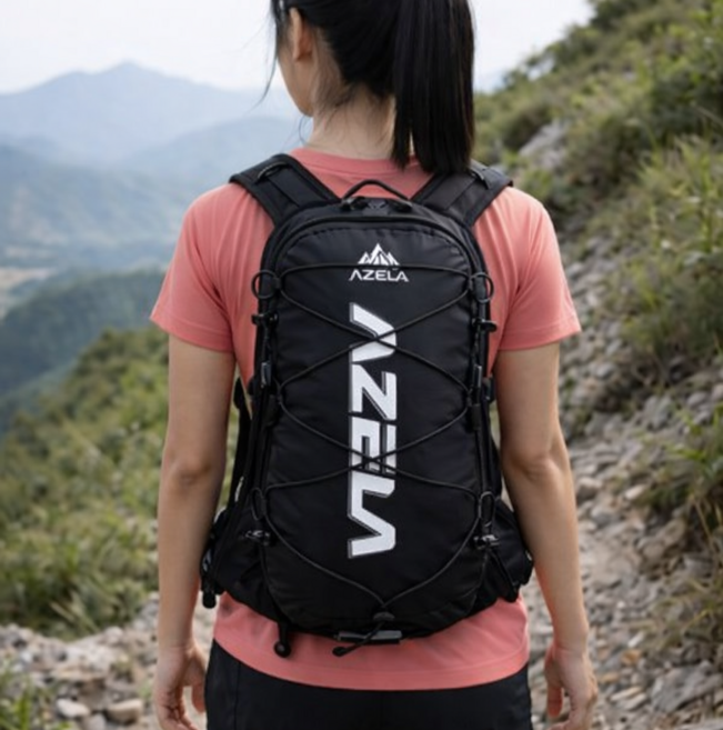 AZELA 초경량 등산 백팩 12L 통기성 좋은 하이드레이션 가방 트레킹 러닝 겸용, 블랙 화이트, 1개
