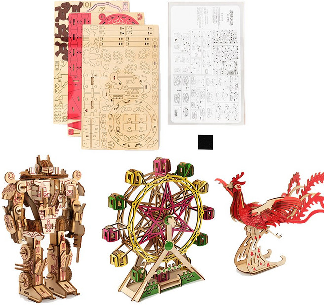 민화샵 3D 나무 미니어쳐 고급형 입체 퍼즐 조립 색칠놀이 만들기 세트, 로봇독, 1개