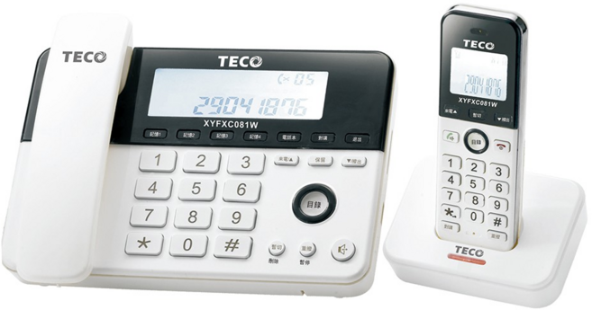 TECO 東元 2.4G 數位無線子母電話機 XYFXC081W, XYFXC081W 子母電話組