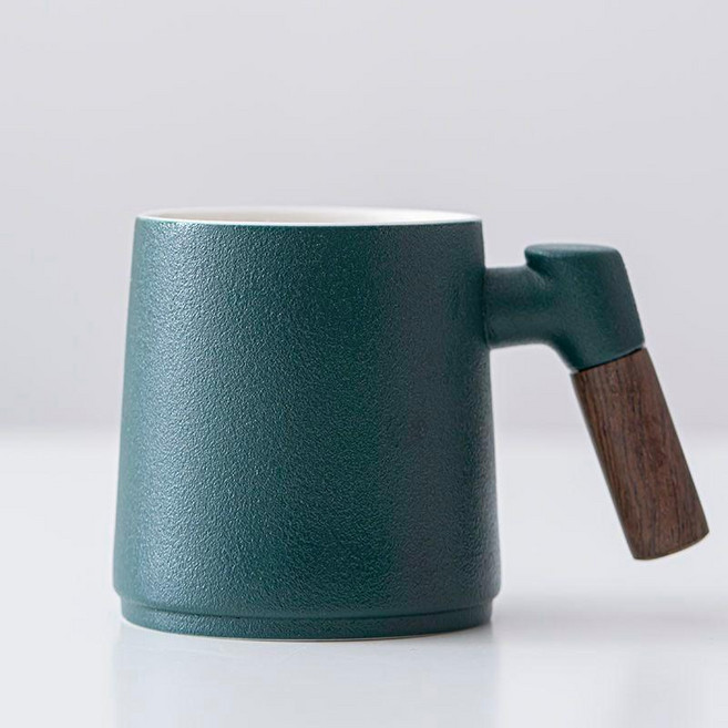 泡茶陶瓷馬克杯 茶水分離 辦公室家用 附蓋 個人專用杯, 1個, 木柄 1杯無蓋慮 簡裝-黛綠