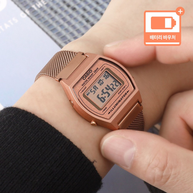 카시오 레트로 빈티지 사각 스퀘어 디지털 공용 손목시계 + 배터리 바우처