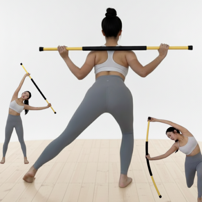 상상홈스틱 스트레칭봉 스트레칭 홈트 트레이닝 필라테스 요가 재활 스틱 목봉, 1개, 옐로우