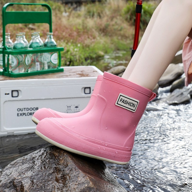 여성 롱 레인부츠 성인 패션 앵클 통굽 데일리 논슬립 발편한 장화 낚시 작업 미끄럼 방지 방수 스니커즈