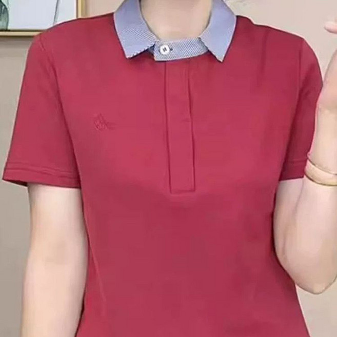 메인워크 중년 여성 빅사이즈 폴로넥 반팔 티셔츠 여름 냉장고 엄마룩 빈티지 시크 베이직 데일리 루즈핏 캐주얼 트렌디 아웃도어 상의
