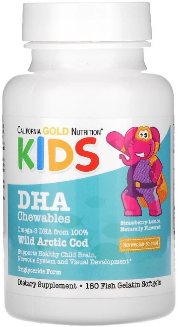 어린이용 오메가3 DHA 츄어블정 100프로 자연산 북극대구 딸기레몬맛 180피쉬 젤라틴 소프트젤 CGN, 1개, 180정 - 쿠팡