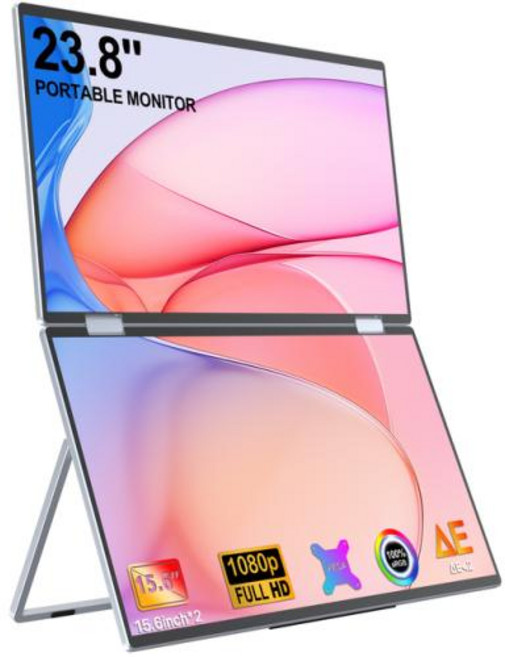 노트북듀얼모니터 보조모니터 EVICIV 스택 156185 접이식 트리플 휴대용 디스플레이 스탠드 내장 VESA PC Windows Mac용 화면 OSD 메뉴 자유롭게 조정, Lite 15.6inch silver   AU, 1개