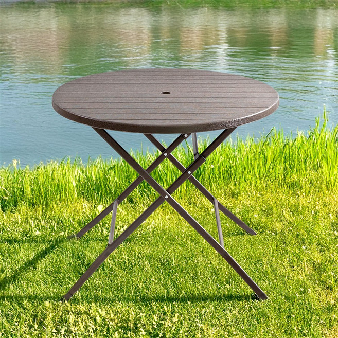 아웃라이프 900 원형 테이블 간이 커피숍 휴대용 인테리어 브로몰딩 야외 접이식, 브라운
