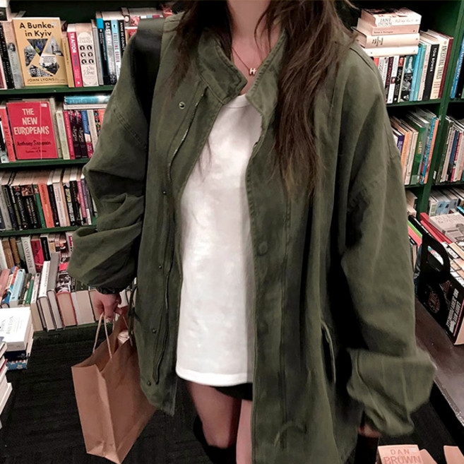 라라홀리 빈티지 허리 스트링 하이넥 집업 사파리 야상 점퍼