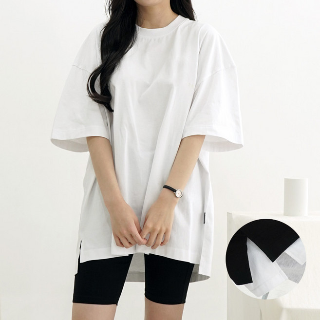 큐티팝 면 100% 오버핏 무지 반팔티셔츠