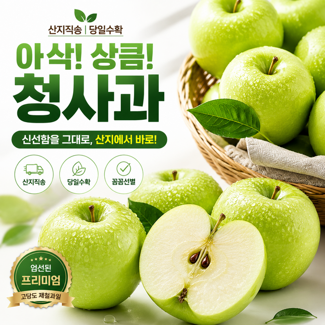[후기이벤트] 산지직송 청사과 아오리 썸머킹 아삭 달콤, 1박스, 소과 5kg