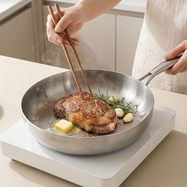 ROYAI ONE 316 스텐 후라이팬 통5중 인덕션 프라이팬, 1개, 24cm