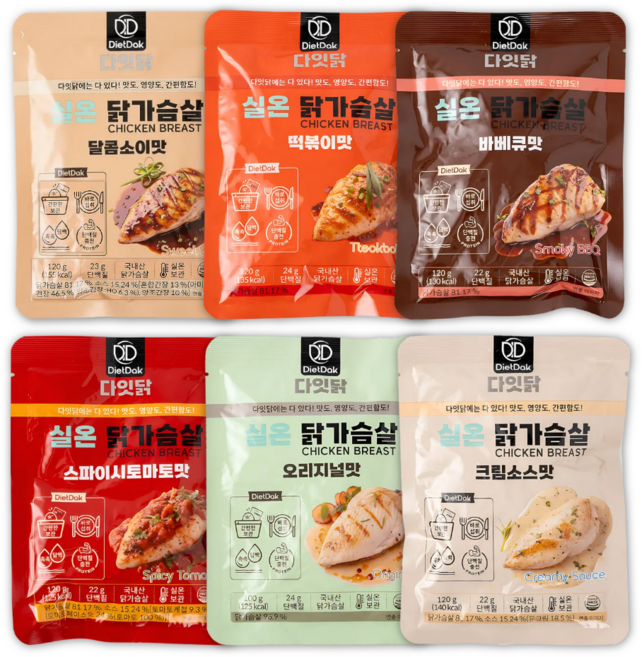 다잇닭 실온 닭가슴살 6종 120g 60개