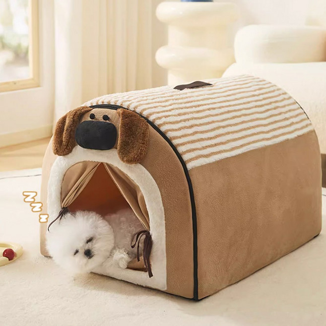 코팅블루 따뜻하고 포근한 극세사 펫하우스+쿠션 세트, 1개, 브라운 허쉬