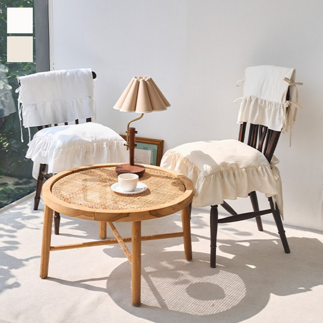 로맨틱 워싱 식탁의자커버, 베이지