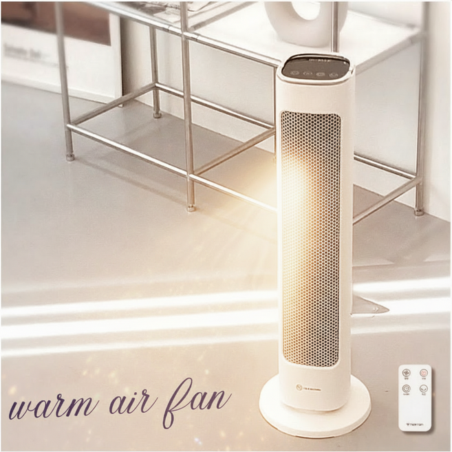 [최신절전형]디앤룸 프리미엄 초강력 급속발열 PTC 타워형 리모컨 온풍기, 퓨어 화이트
