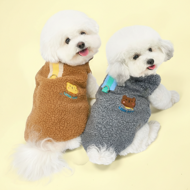 위니즈 뽀글후리스 강아지패딩 강아지 겨울옷 올인원패딩, 1개, 그레이