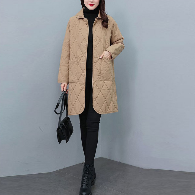 TKX 여성 겨울 간절기 다이아몬드 퀼팅 깔깔이 롱 경량패딩 누빔 오리털 야상