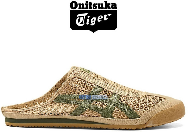오니츠카타이거 멕시코 66 사봇 남녀 공용 뮬 슬립온 베이지 그린 1183C123.252