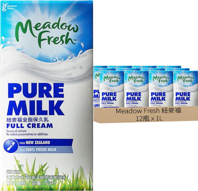 Meadow Fresh 紐麥福 全脂保久乳, 12瓶, 1L
