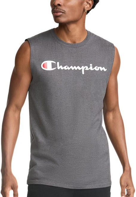 Champion 남성용 클래식 저지 탱크 스크립트 로고 네이비 - M 353813, 표준, 그래나이트 헤더 - 클래식 스크립트 로고