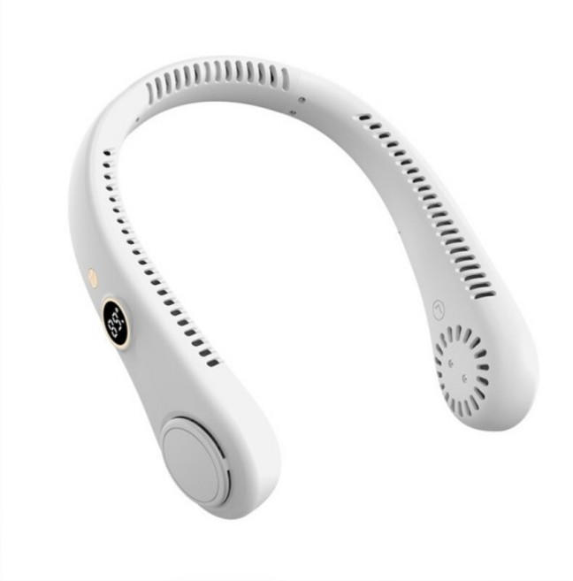 주닉스 R8 저소음 넥밴드 목걸이 선풍기 LED 배터리 표시, 화이트