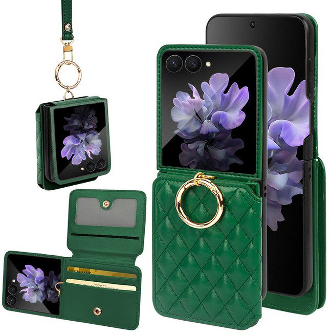 오이키 Z플립케이스 폭신한 레더 휴대폰 케이스 카드 지폐 지갑 + 스트랩