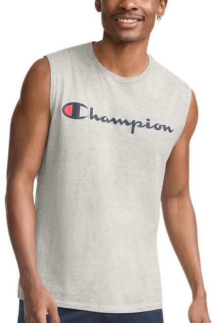 Champion 남성용 클래식 저지 탱크 스크립트 로고 네이비 - M 353813, 표준, 옥스포드 그레이 - 클래식 스크립트 로고