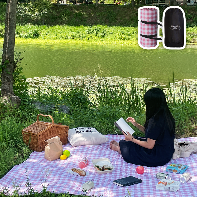 솜솜라이크 피크닉 매트 두꺼운 방수 돗자리, 프리미엄 핑크