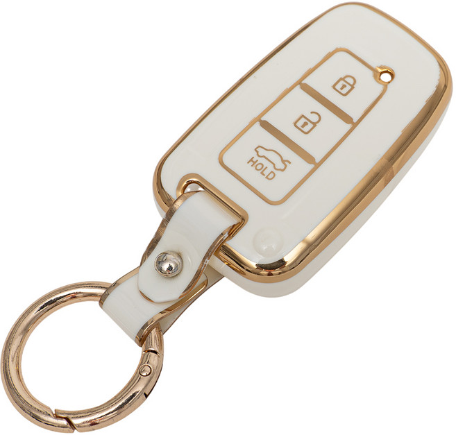 현대 그랜저 투싼 싼타페 K5 K7 기아 모하비 호환 차 키 케이스 홀더 커버 스마트 리모컨 TPU 원형 스트랩, 3버튼_TA31_KH13, 화이트