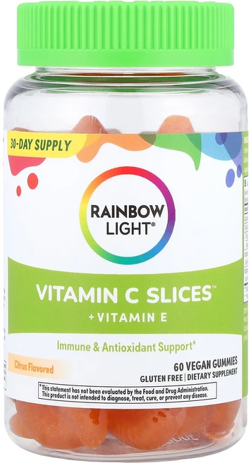 Rainbow Light Vitamin C Slices™ + 비타민E 감귤류 맛 비건 구미젤리 -, 1개 - 쿠팡