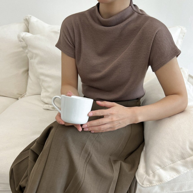 4컬러 캡소매 반목반팔니트 하프넥 반목폴라 모크넥 니트티