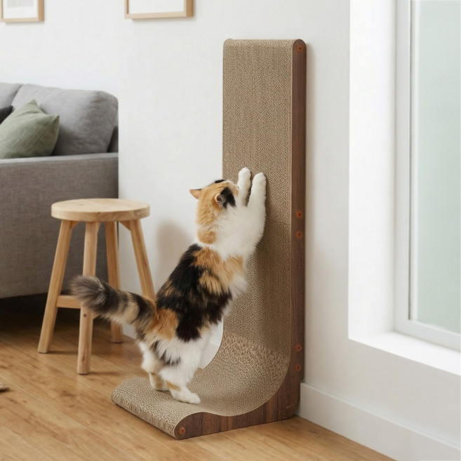 네코이찌 대형 벽면 수직 밀착 L자 고양이 양면 스크래쳐, 1개, 다크브라운