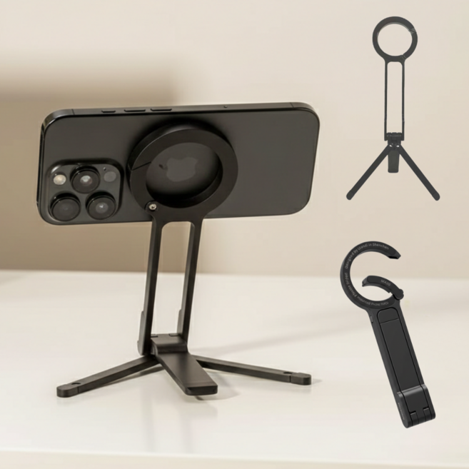 비엔즈 맥세이프 셀카봉 핸드폰 거치대 미니 휴대폰 삼각대, 1개, 블랙