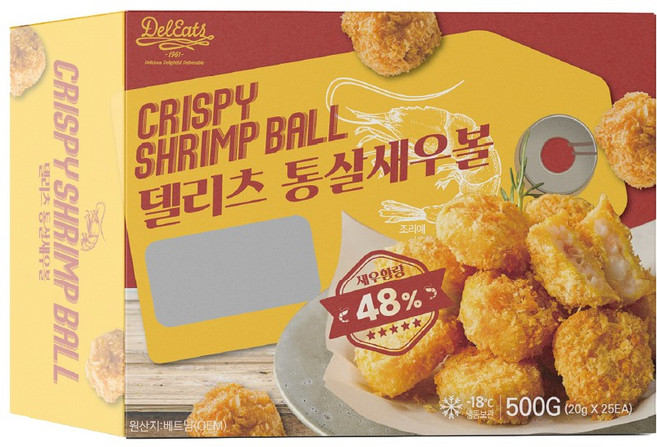 [오늘출발] 델리츠 통살새우볼 25개 새우살 48% 냉동 튀김, 1개, 500g