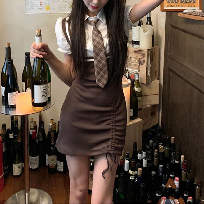 슬림소녀 여성 여름 교복 원피스 세트 교복 정장 원피스 귀여운 스타일