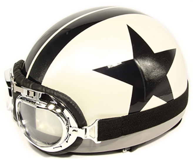 한미 빈티지 킥보드 오토바이 반모 헬멧, 블랙별화이트