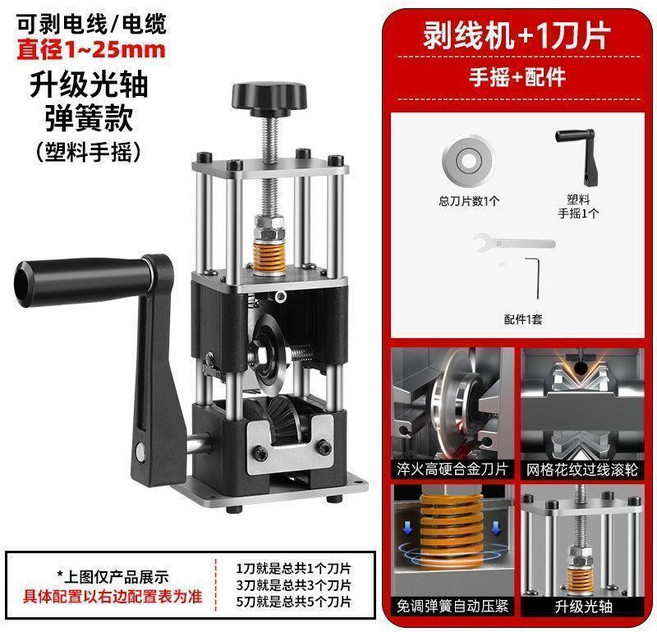 新款剝線機正牌廢銅線剝皮機手動自動剝線神器家用便攜剝線, 1個, 全新爆款獨家外觀設計丨彈簧自動調刀,升級光軸款自動調刀手搖電鑽兩用款5刀片