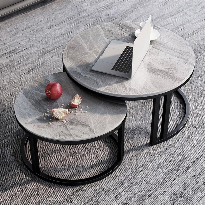 대리석거실테이블 80+60CM 원형티테이블, 그레이