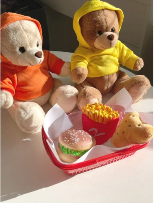 [멍머웨어]최저가 강아지 장난감 치킨 햄버거세트/ 삑삑이 봉제인형 햄버거 삑삑이 감자튀김 삑삑이 + 바구니, 단일구성, 1세트